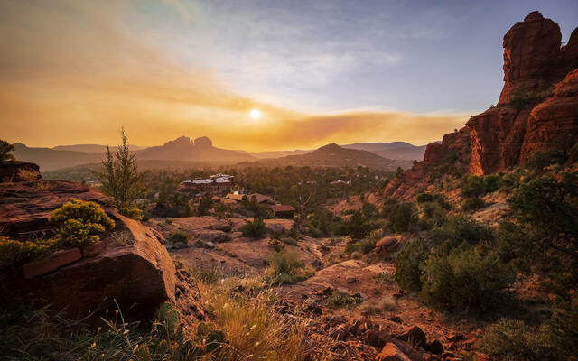 Desert sky set aglow at sunrise, Sedona, Airzona. 