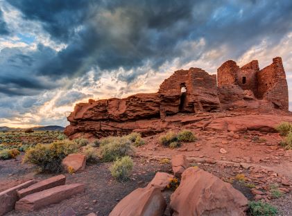 Sunset at Wukoki Pueblo ruin in Wupatki National Monument near Sedona, Arizona