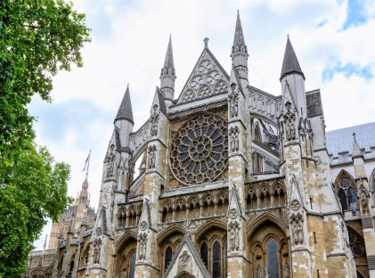 Exterior of Westminster Abbey in London, England