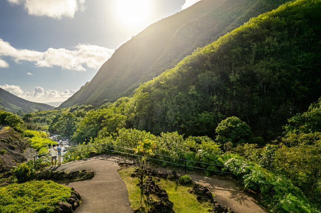 Couple enjoying stunning scenery, Maui, Hawaii. 