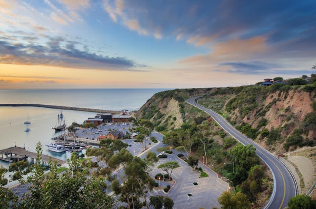 Beautiful aerial image, cliff and marina, Dana Point, California. 