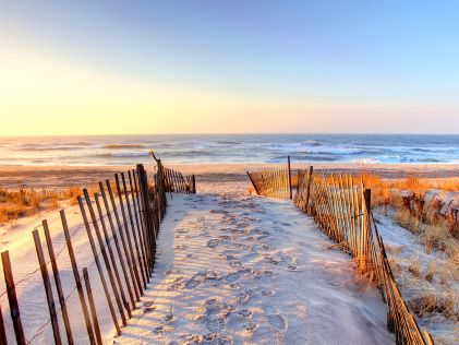 Beach near New York City at sunset