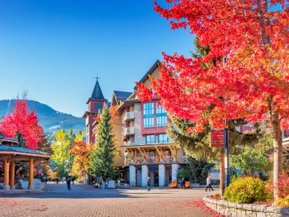 Fall foliage in Whistler Village in British Columbia, Canada